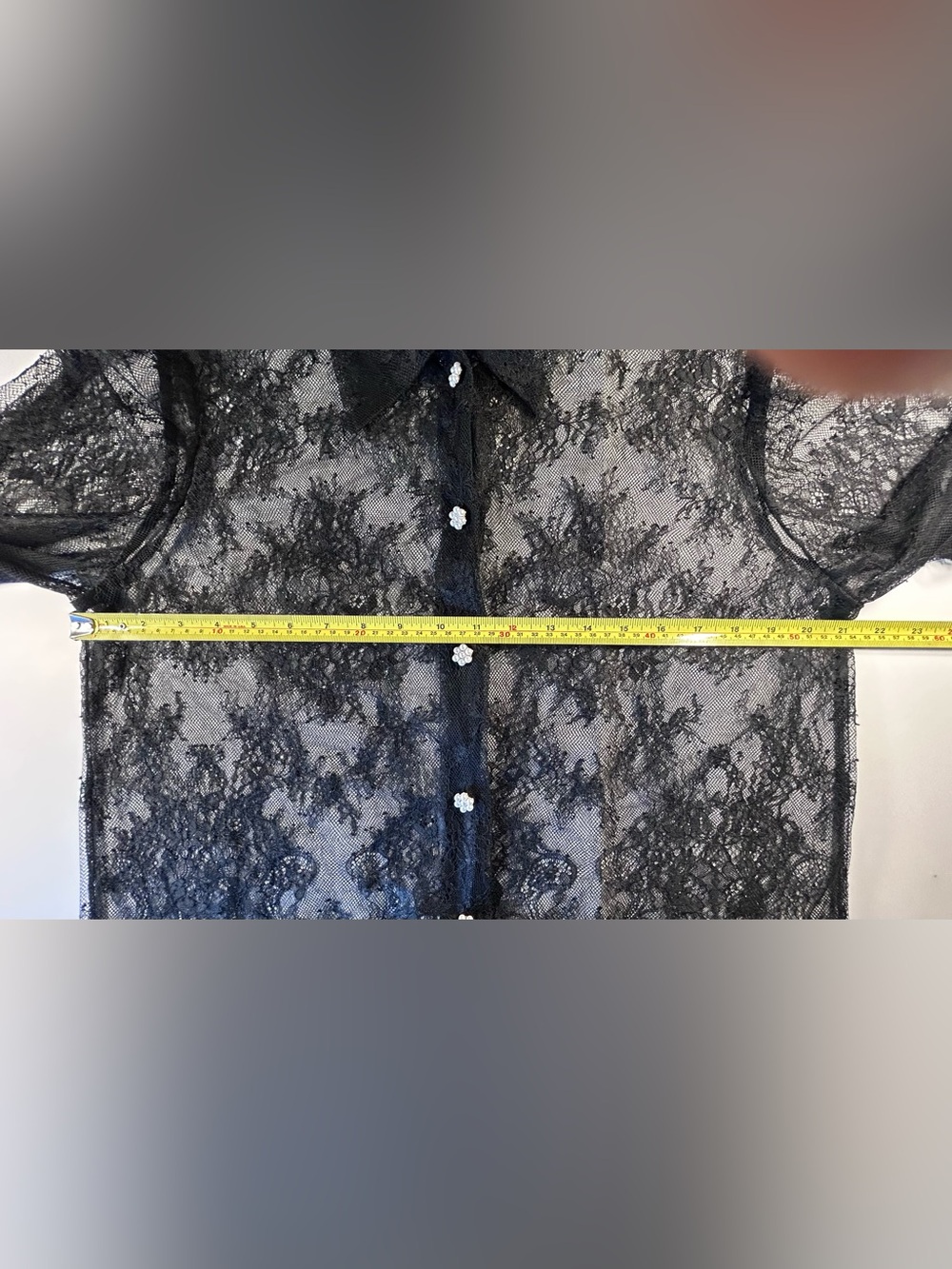 Aritzia Le Fou Wilfred Plié Lace Blouse Black XS Pearl Button Sheer Floral Top - Picture 5 of 10
